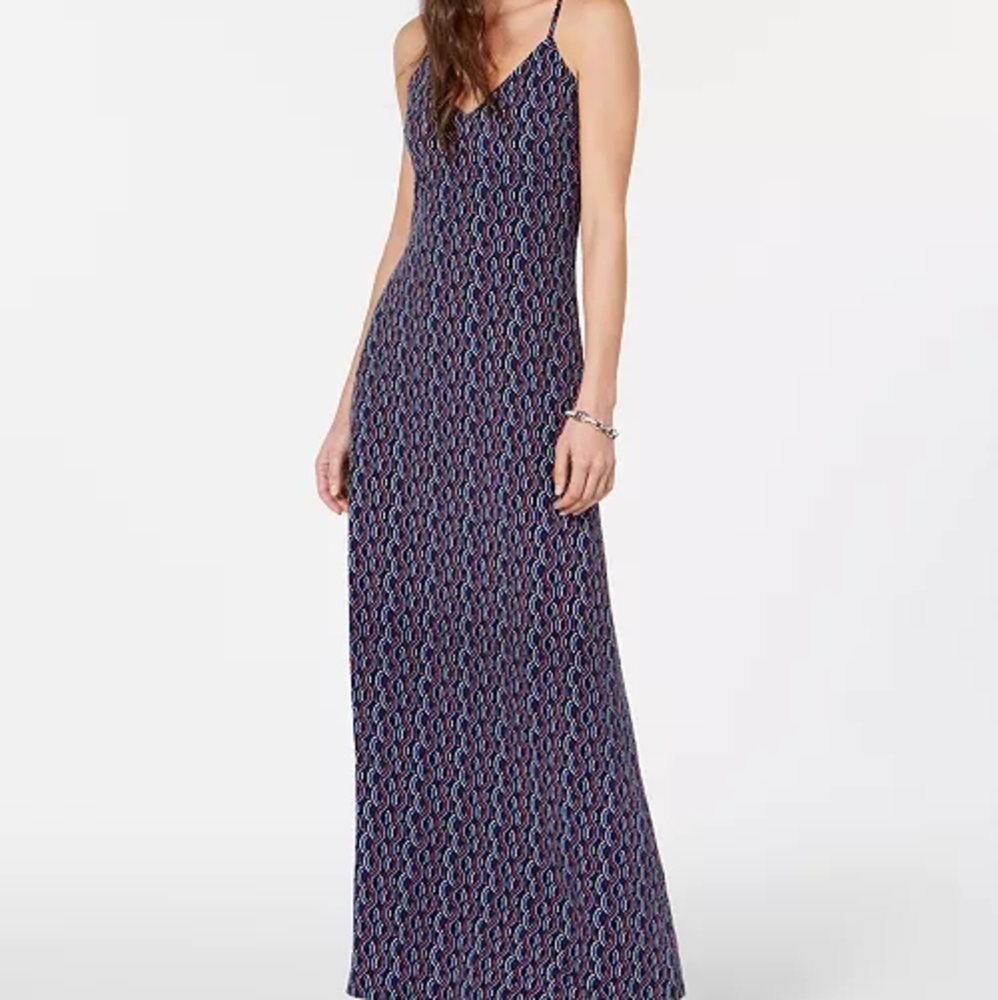 MICHAEL Michael Kors Geometric Maxi Dress in Navy and Pink